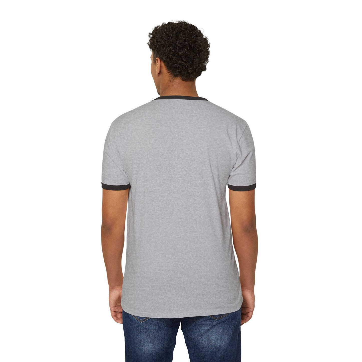 A Stylish Retro Unisex Cotton Ringer T-Shirt with Contrast Trim and a 'JC-Jesus Christ' Logo