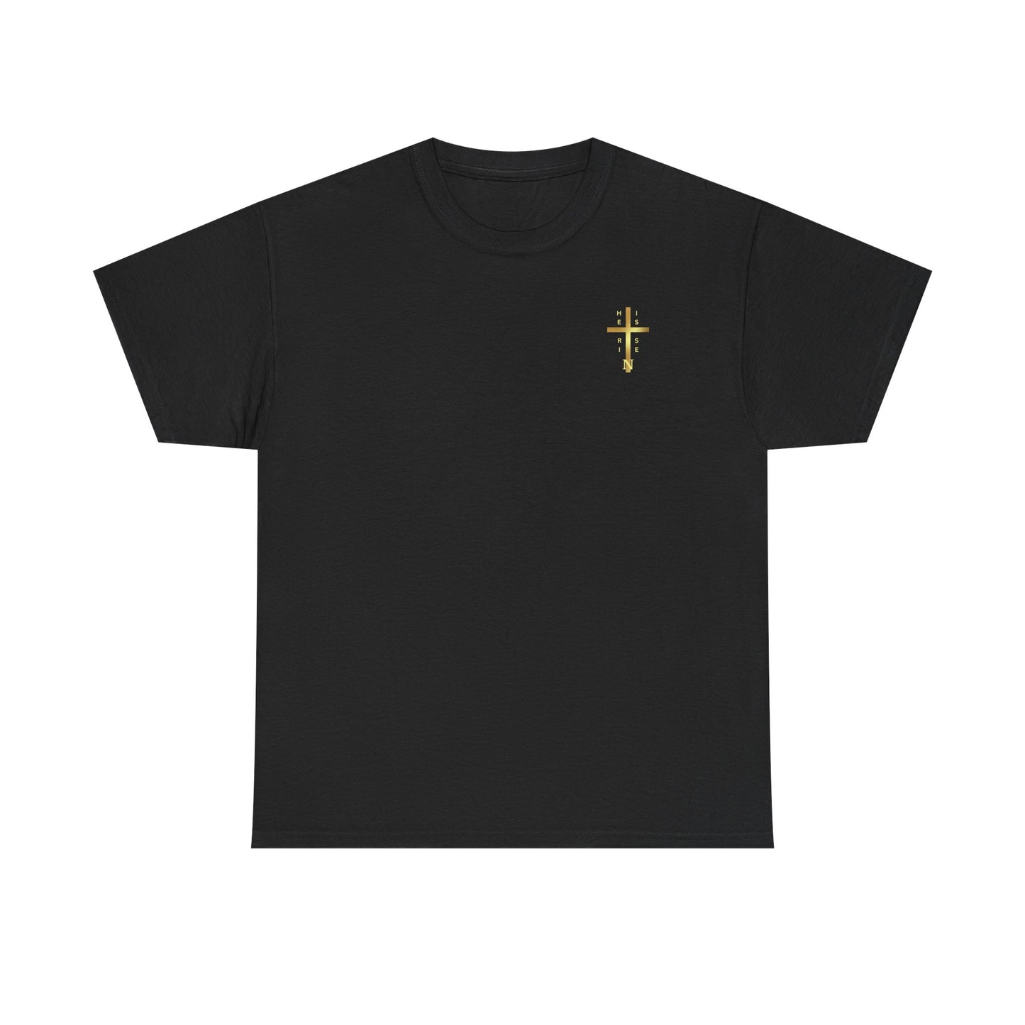 Unisex Heavy Cotton Tee - "HE IS RISEN" Gold Cross Design