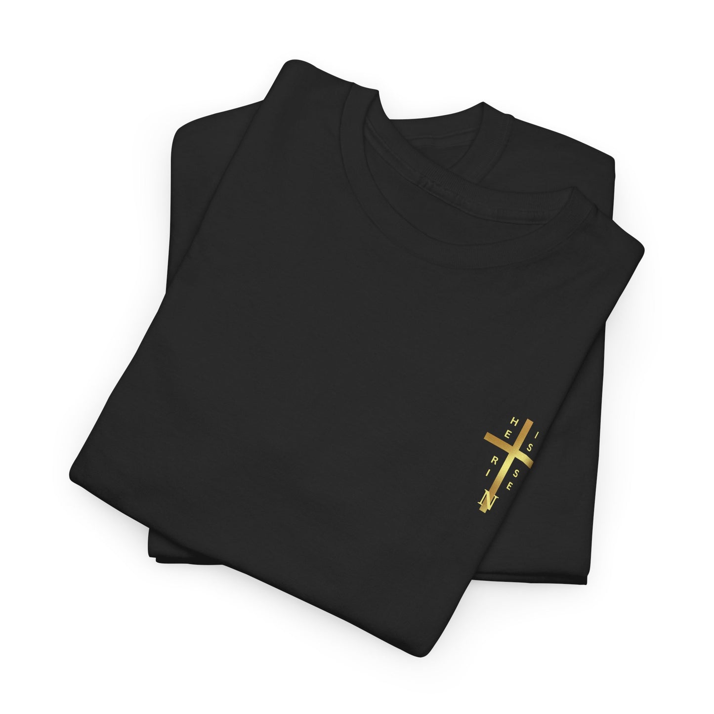 Unisex Heavy Cotton Tee - "HE IS RISEN" Gold Cross Design