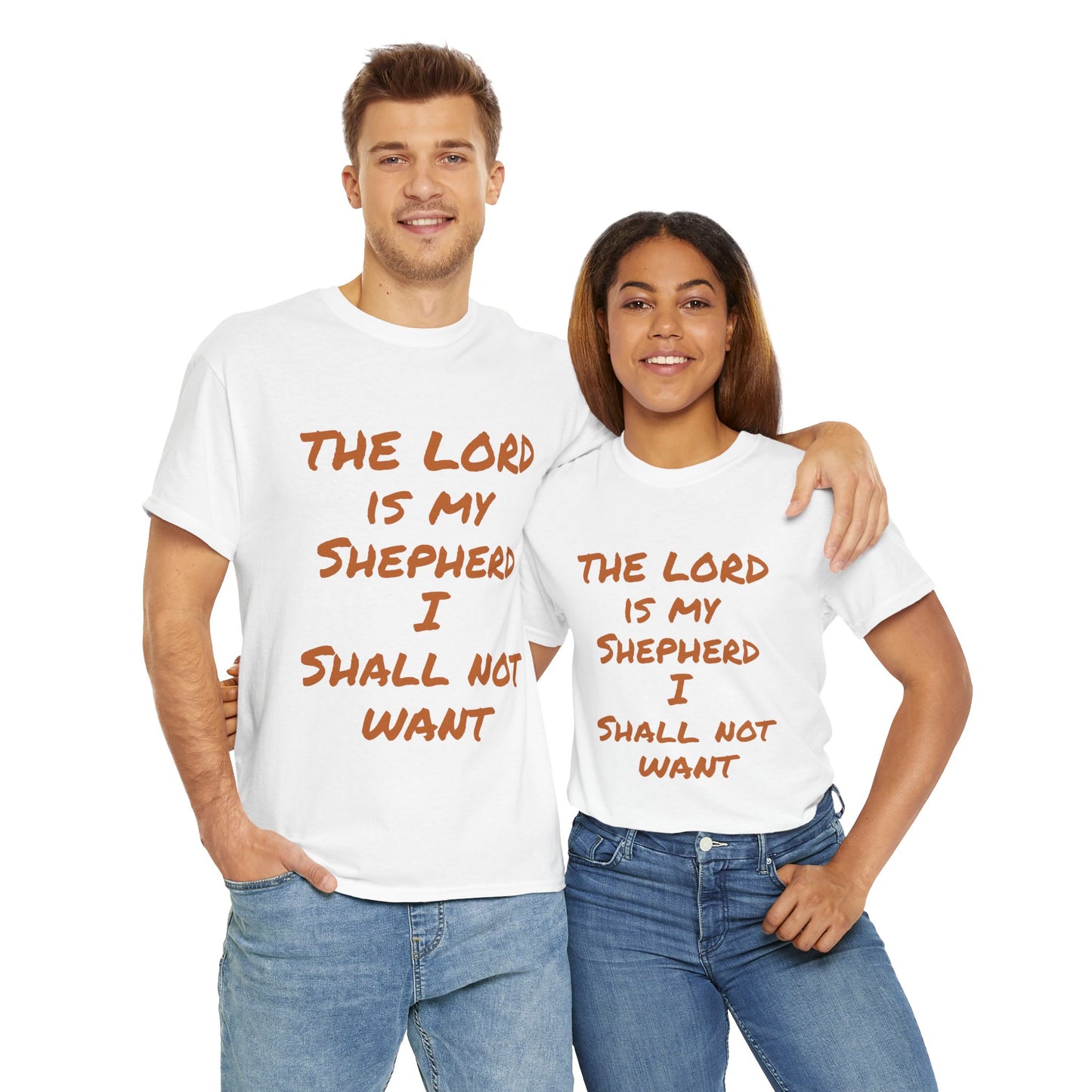 Unisex Heavy Cotton Tee, white, with comforting and affirming bible verses in the front and back.