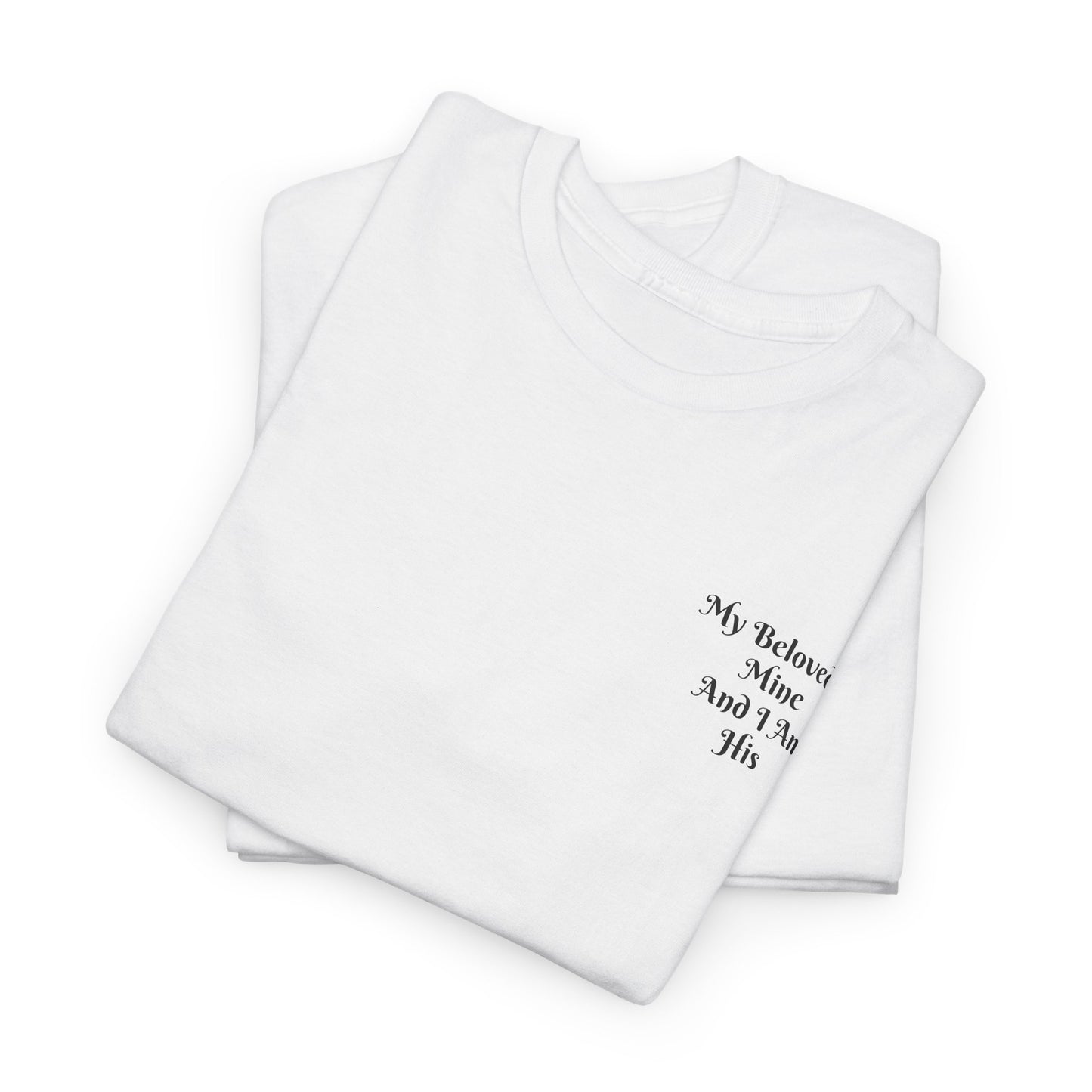 Unisex Heavy Cotton Tee, white, with comforting and affirming bible verse in the front.