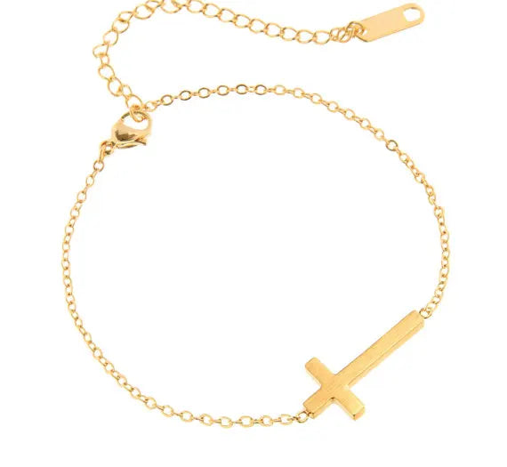 Horizontal Sideways Christian Cross, Bracelets for Women Stainless Steel, [symbolizing love and devotion]