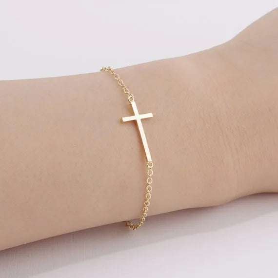 Horizontal Sideways Christian Cross, Bracelets for Women Stainless Steel, [symbolizing love and devotion]