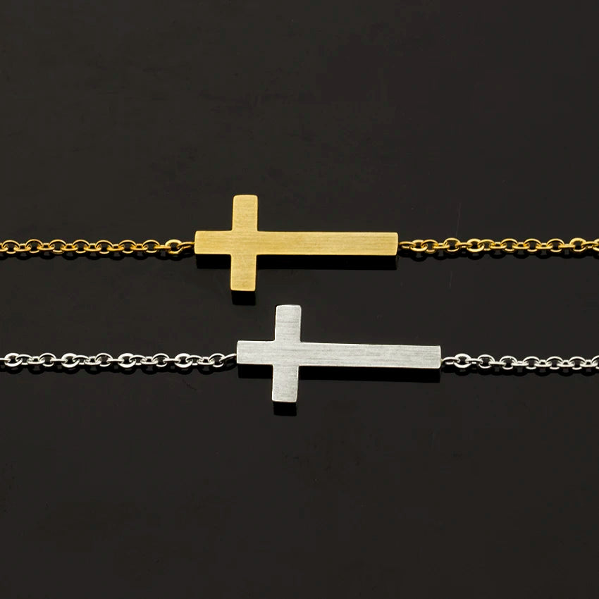 Horizontal Sideways Christian Cross, Bracelets for Women Stainless Steel, [symbolizing love and devotion]