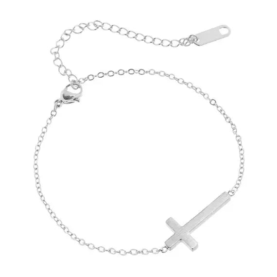 Horizontal Sideways Christian Cross, Bracelets for Women Stainless Steel, [symbolizing love and devotion]