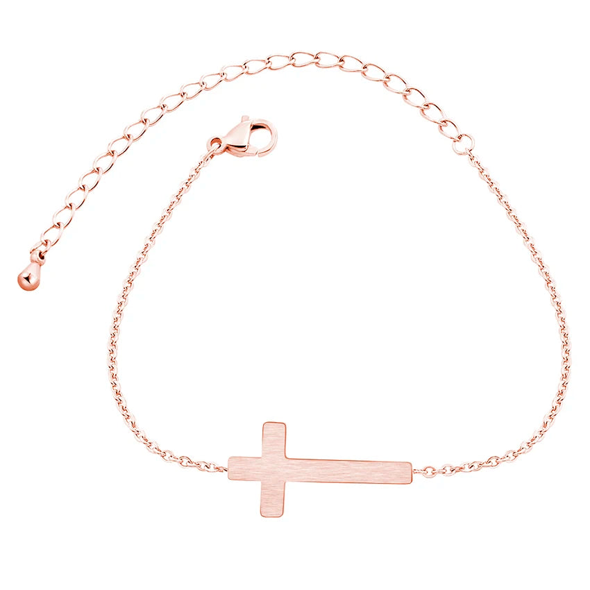 Horizontal Sideways Christian Cross, Bracelets for Women Stainless Steel, [symbolizing love and devotion]