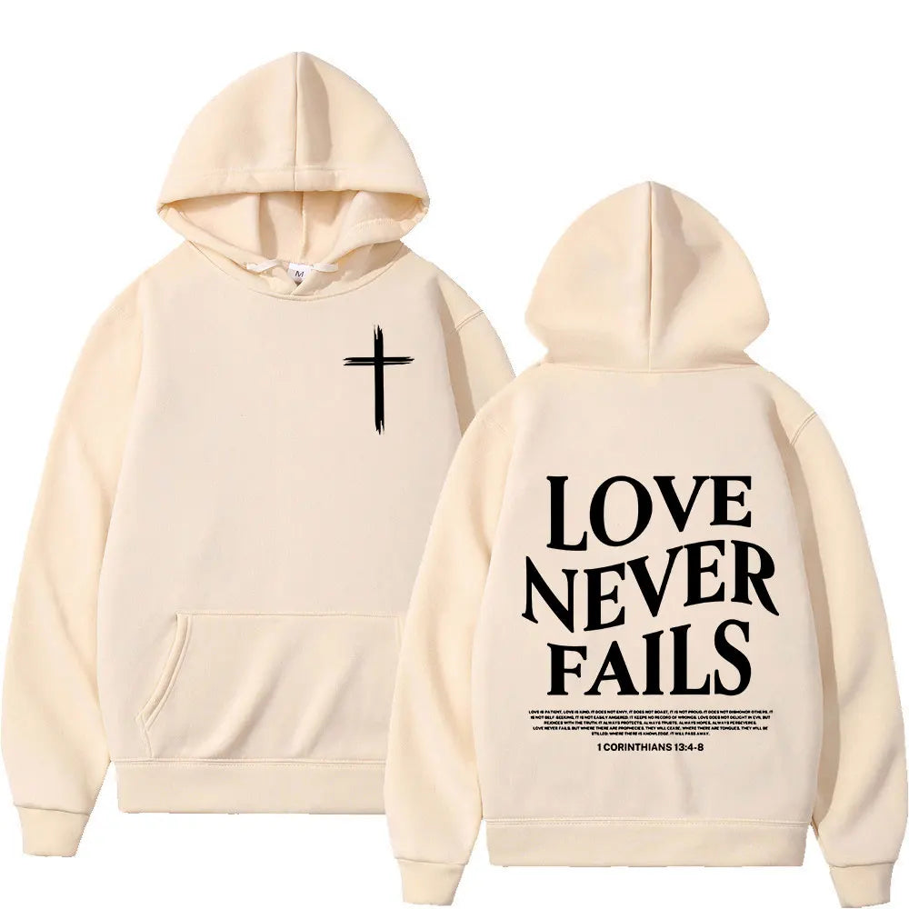 "Love Never Fails" Bible Verse Hoodies for Men and Women