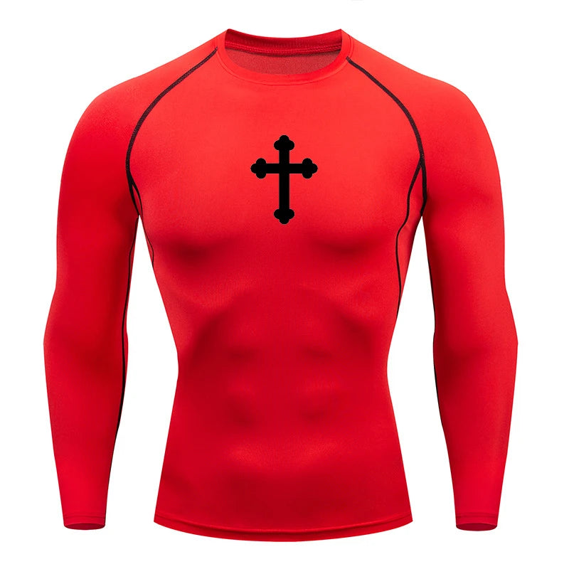 Good looking, "Cross" Print Compression Shirt for Men, [short and long sleeves]