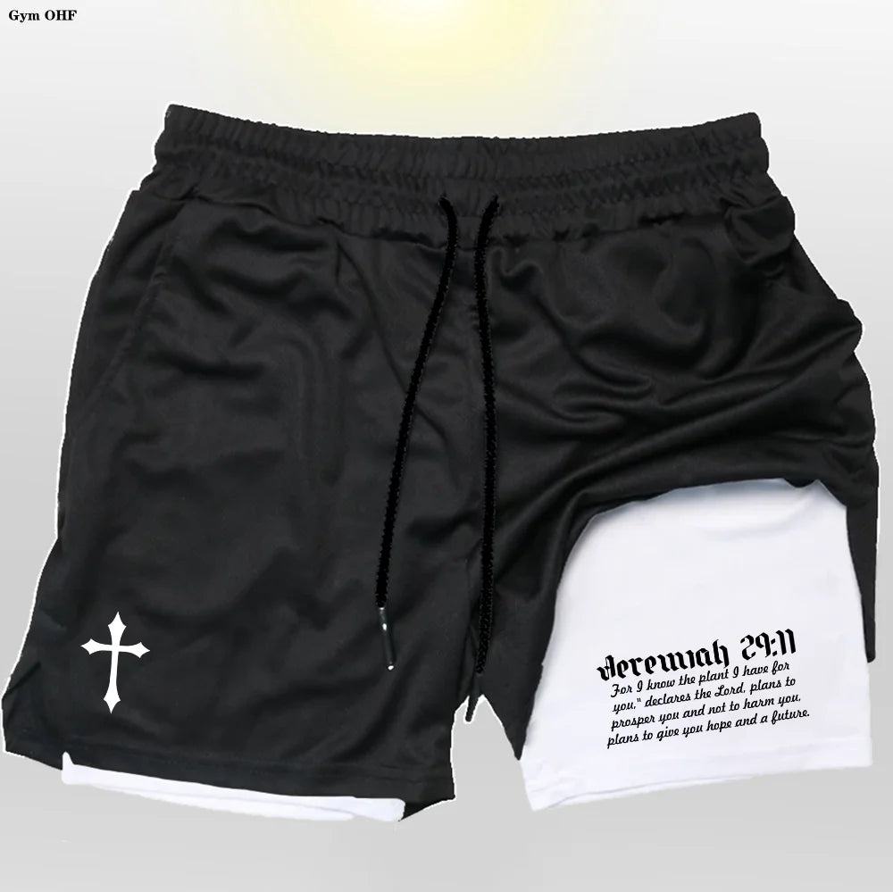 Men’s Performance Shorts, Adorned with A "Cross and Bible Verse"!