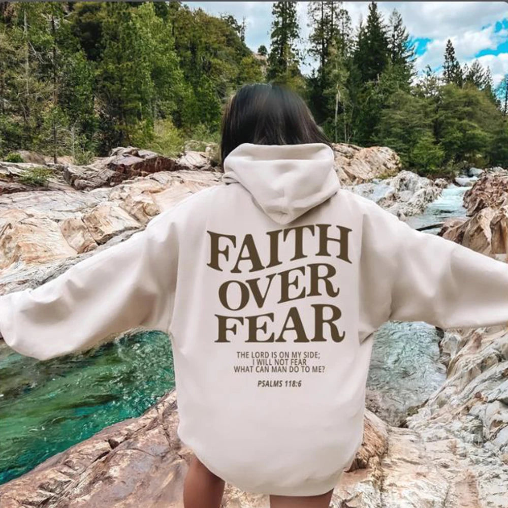 Encouraging, FAITH OVER FEAR Christian hooded sweatshirt for women