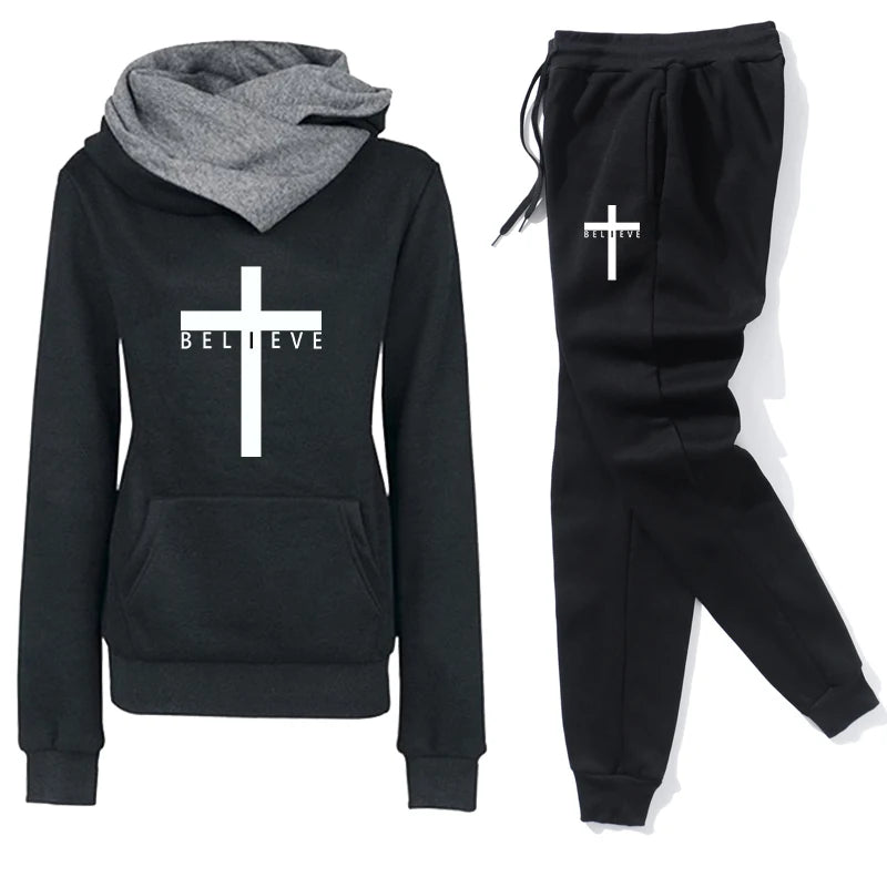 Amazing Woman's Tracksuit with a cross + believe image