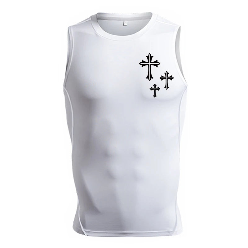 A Selection of Cross Print Sleeveless Compression Shirt for Men Christian Athletic Quick Dry Tank Tops Tees Gym Workout Running Vest Baselayers