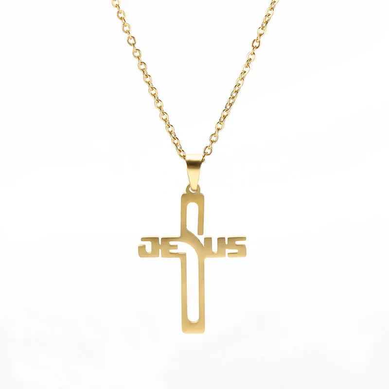 Embrace your faith with our 'JESUS' Cross Necklace For Men Women