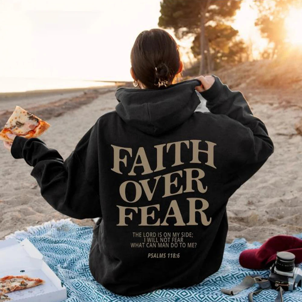 Encouraging, FAITH OVER FEAR Christian hooded sweatshirt for women