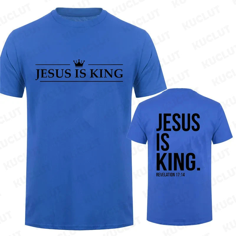 Jesus Is King Print T Shirt Tees for Men Fashion Casual Short Sleeve T-shirt for Summer Casual T-shirts Christian Faith Tshirts