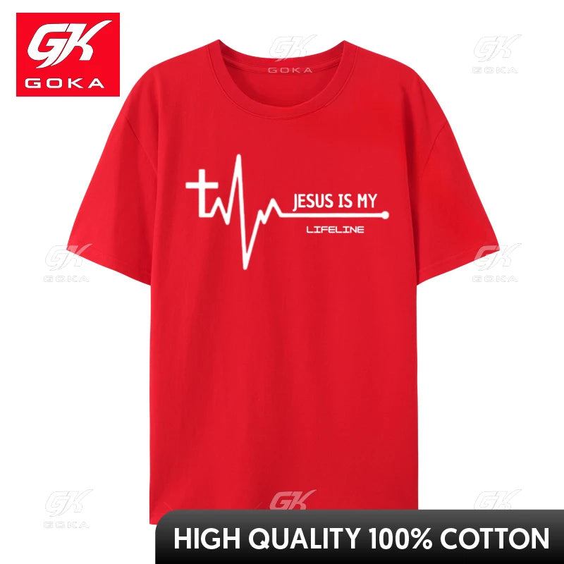 Christian Heartbeat Cross Graphic Fitness Tight Gift Cotton Man Tops Tees Birthday Top T-Shirts 2024 T-Shirt Men Clothing