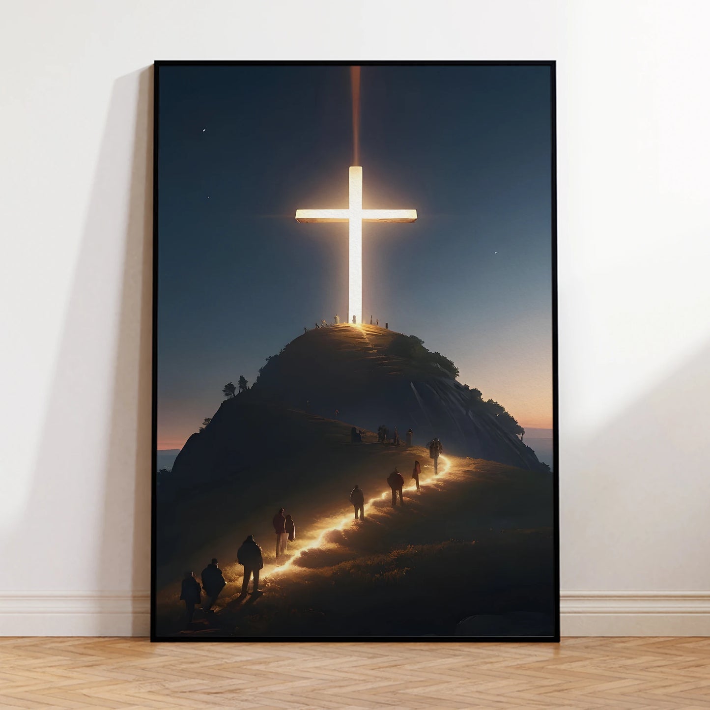 Poster Print, Startling Modern Christian Cross On The Top Of The Mountain