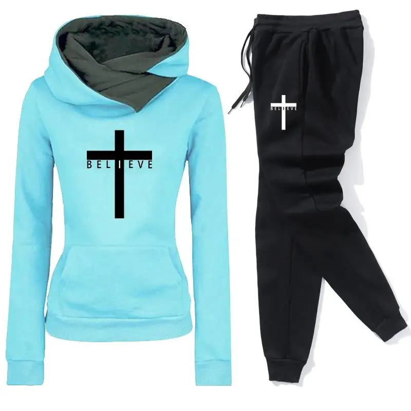 Amazing Woman's Tracksuit with a cross + believe image