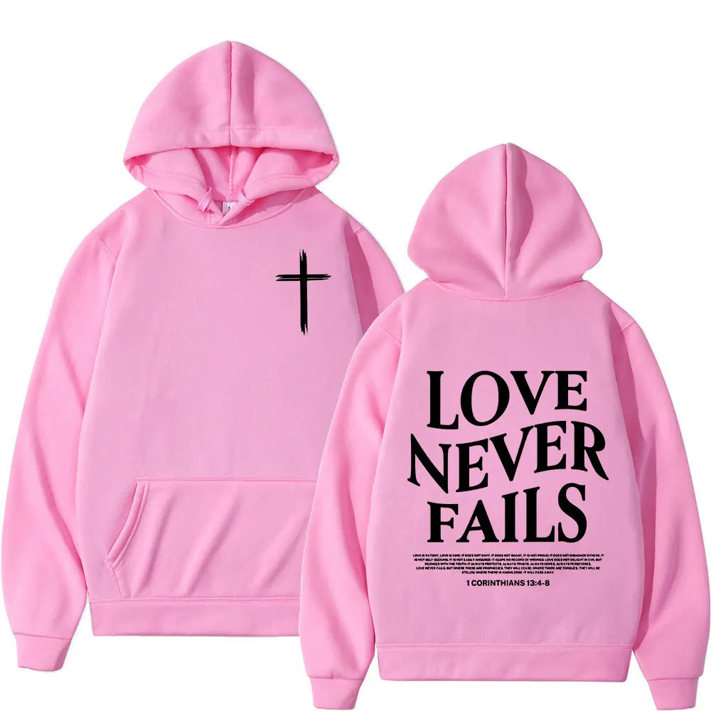 "Love Never Fails" Bible Verse Hoodies for Men and Women