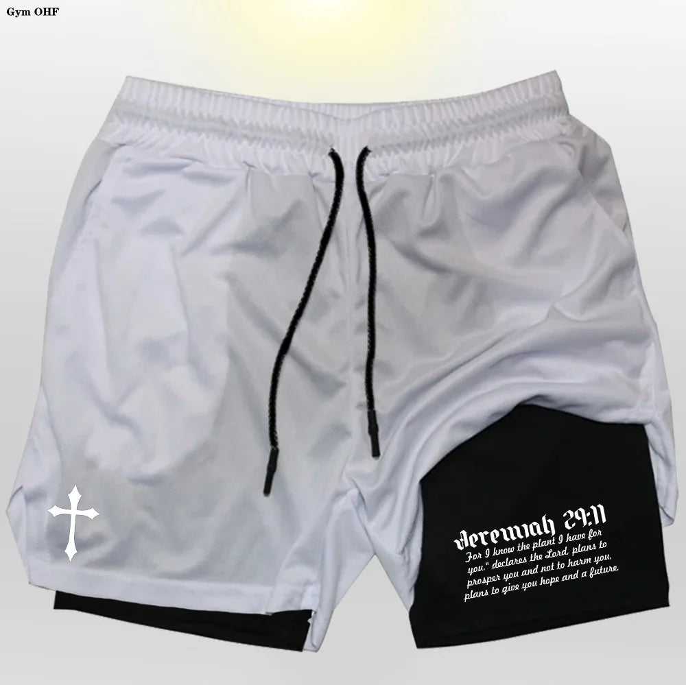 Men’s Performance Shorts, Adorned with A "Cross and Bible Verse"!