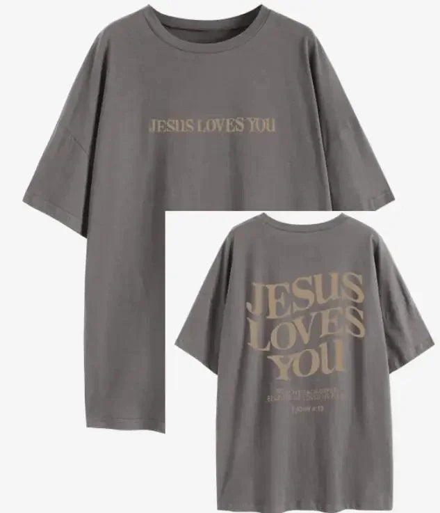 Jesus Loves You Christian Oversized T-Shirt we love each other Loose Tee Women Trendy Casual cotton Aesthetic Top