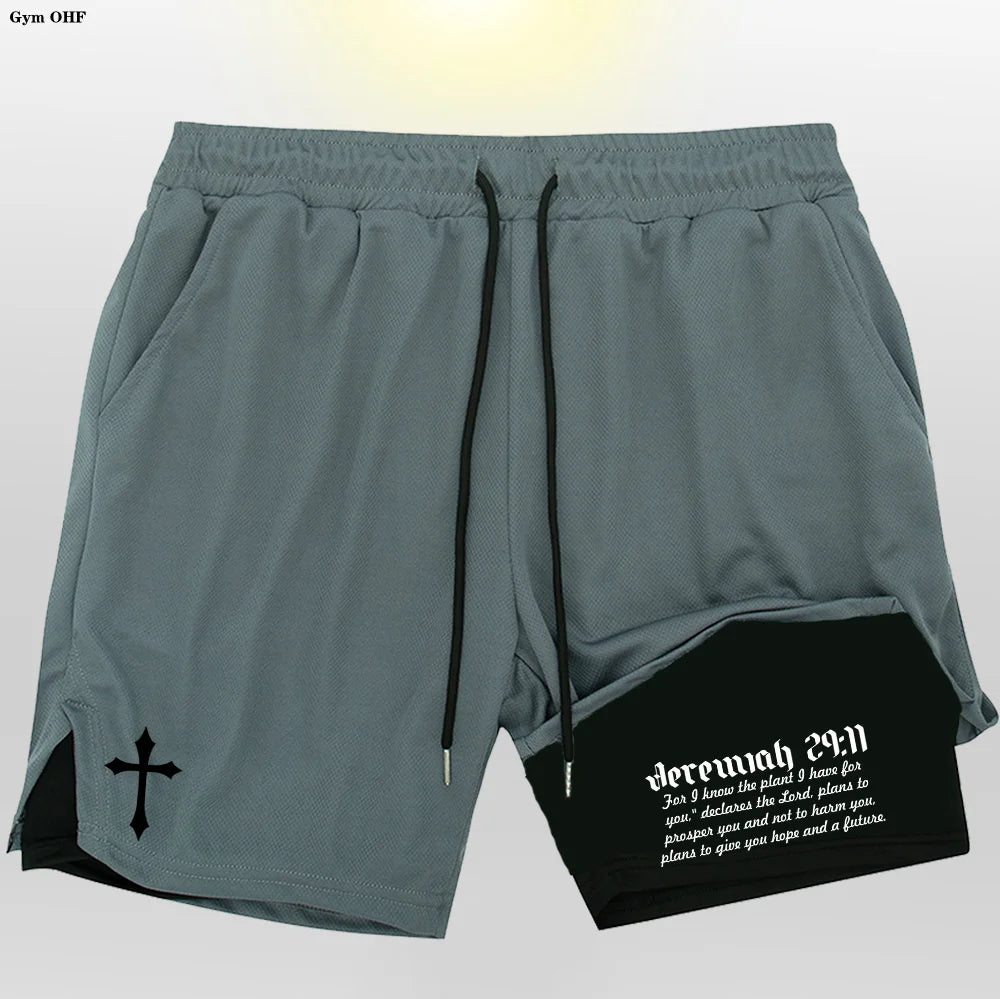 Men’s Performance Shorts, Adorned with A "Cross and Bible Verse"!