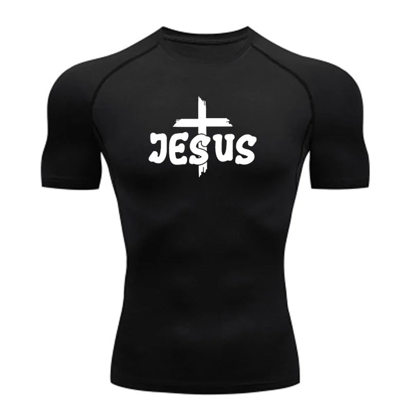 “Jesus & Cross” compression shirts, short and long sleeves, for men