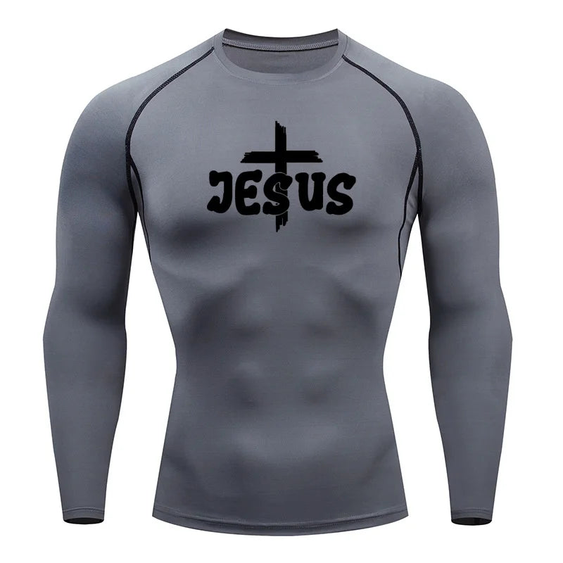 “Jesus & Cross” compression shirts, short and long sleeves, for men