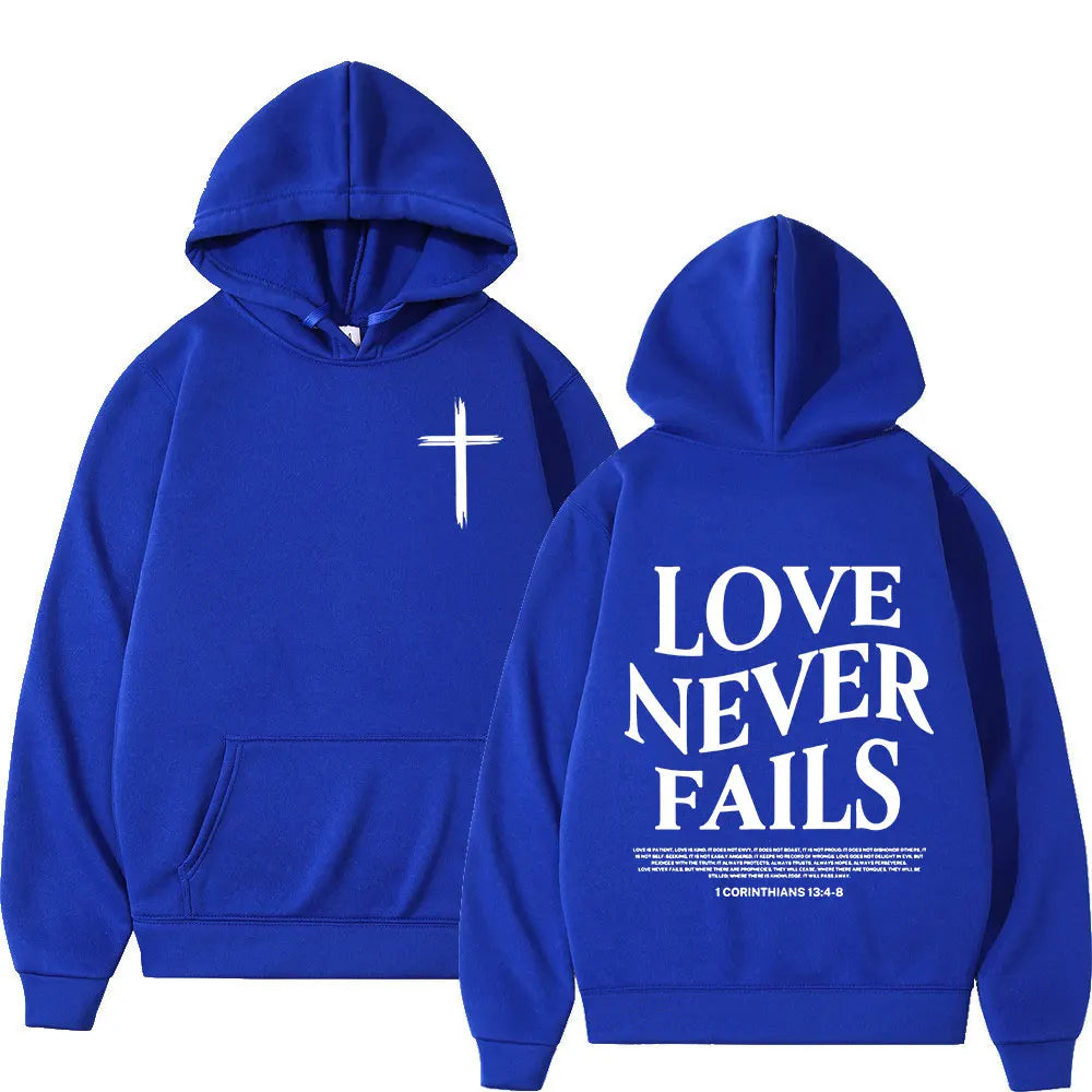 "Love Never Fails" Bible Verse Hoodies for Men and Women