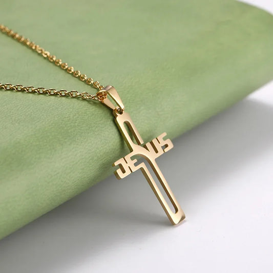 Embrace your faith with our 'JESUS' Cross Necklace For Men Women