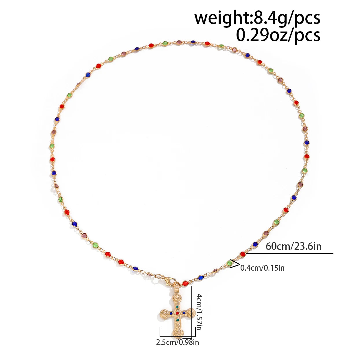 An Elegant, Cross Necklace for Women, with colorful chain