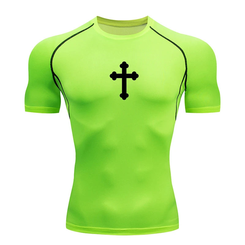 Good looking, "Cross" Print Compression Shirt for Men, [short and long sleeves]