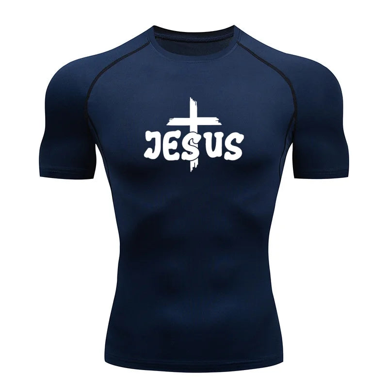 “Jesus & Cross” compression shirts, short and long sleeves, for men