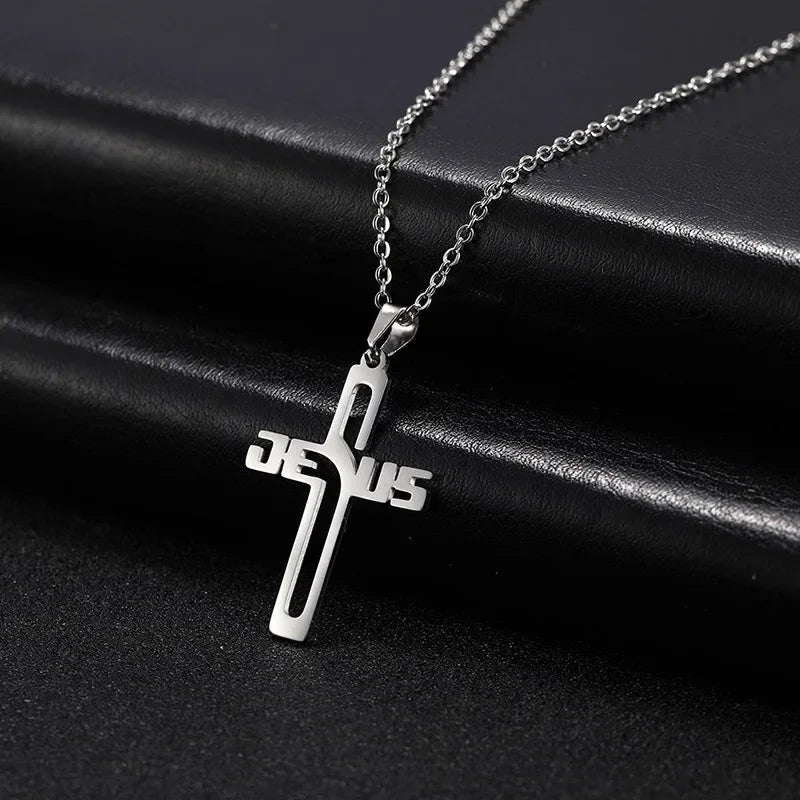 Embrace your faith with our 'JESUS' Cross Necklace For Men Women