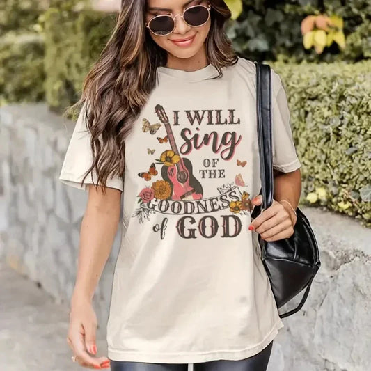 Women Vintage Boho Guitar Print Gospel Music T-Shirts Bible Verse God Worship Tshirt Religious Faith Retro Tee Shirt Apparel