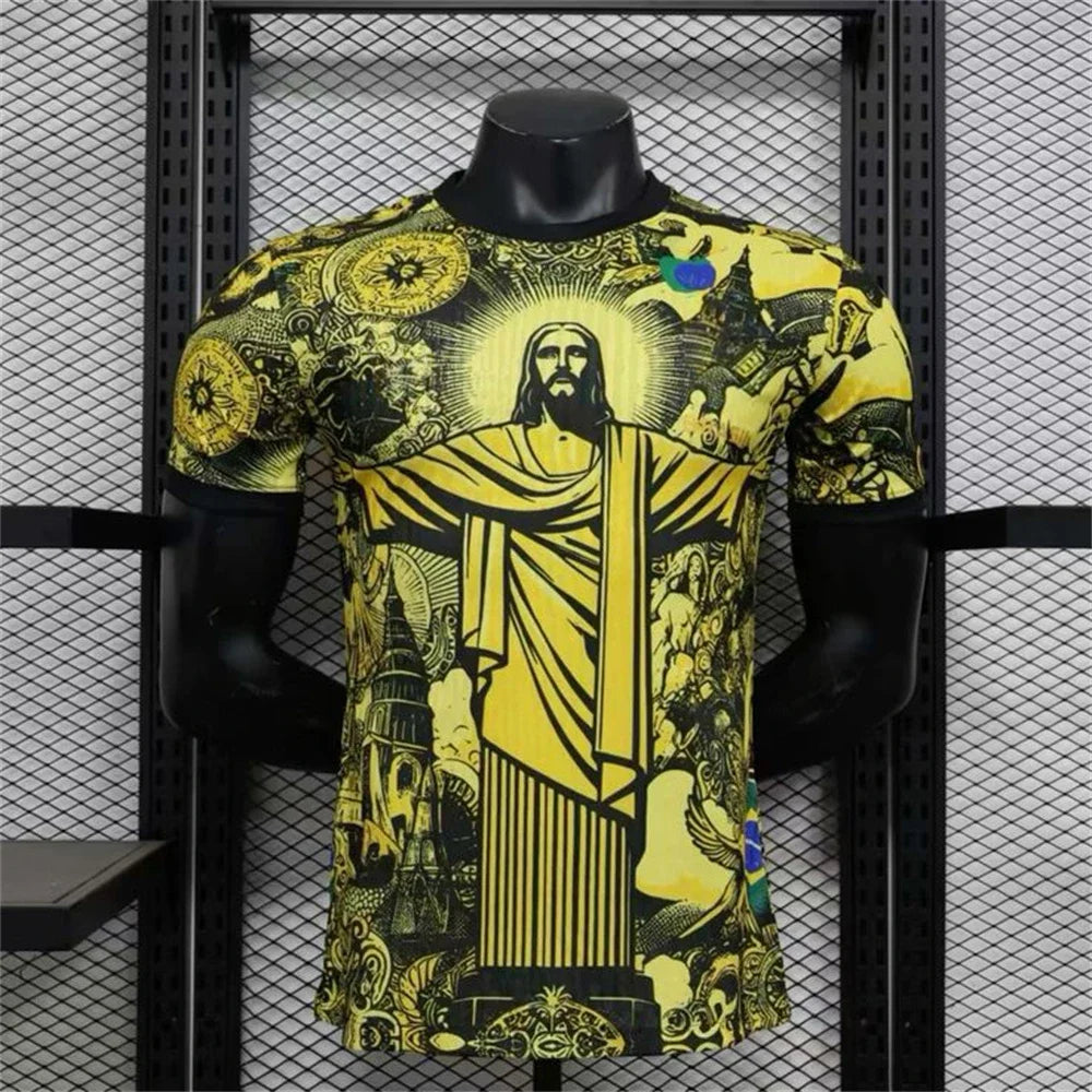 Summer Football Training Top Brazil Special Edition Jesus Black Grey Football Jersey Adult Children Outdoor Quick-drying Tshirts