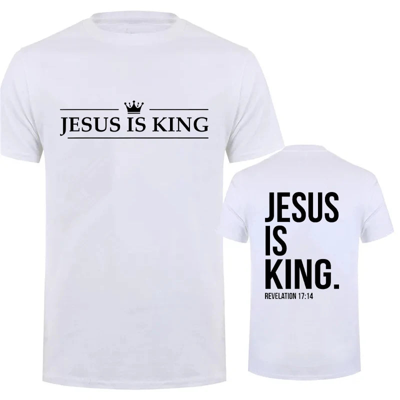 Jesus Is King Print T Shirt Tees for Men Fashion Casual Short Sleeve T-shirt for Summer Casual T-shirts Christian Faith Tshirts