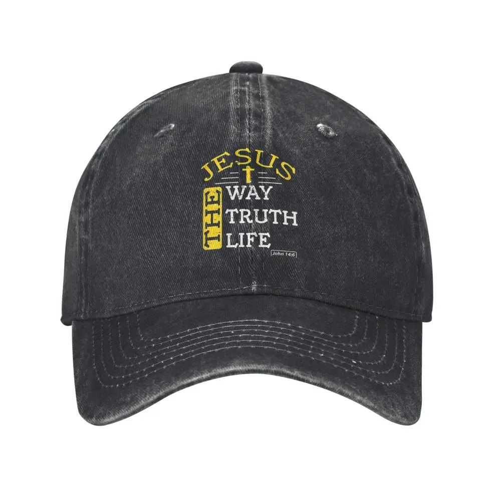 A Unisex, Jesus The Way Truth Life,  Denim Baseball Cap