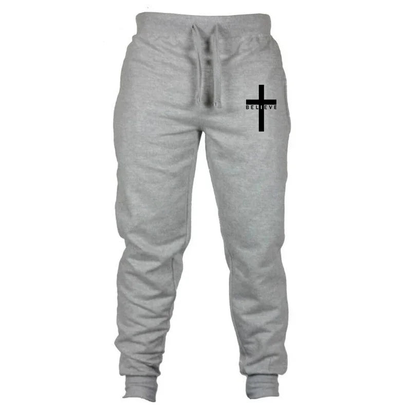 Men Pant 2024 Spring Autumn I believe in Christian Jesus Print Series Drawstring Casual Simple Loose Sports Jogging Pants