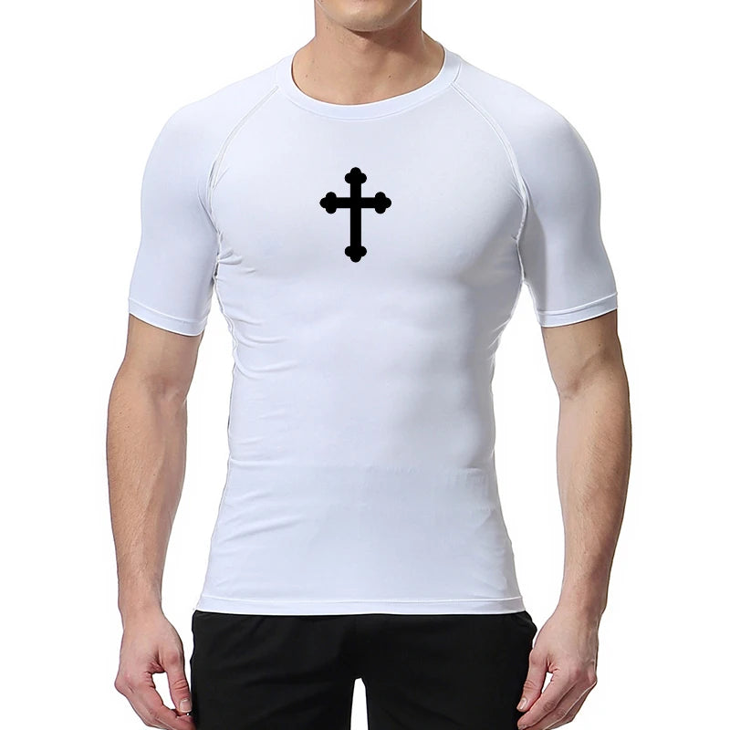 Good looking, "Cross" Print Compression Shirt for Men, [short and long sleeves]