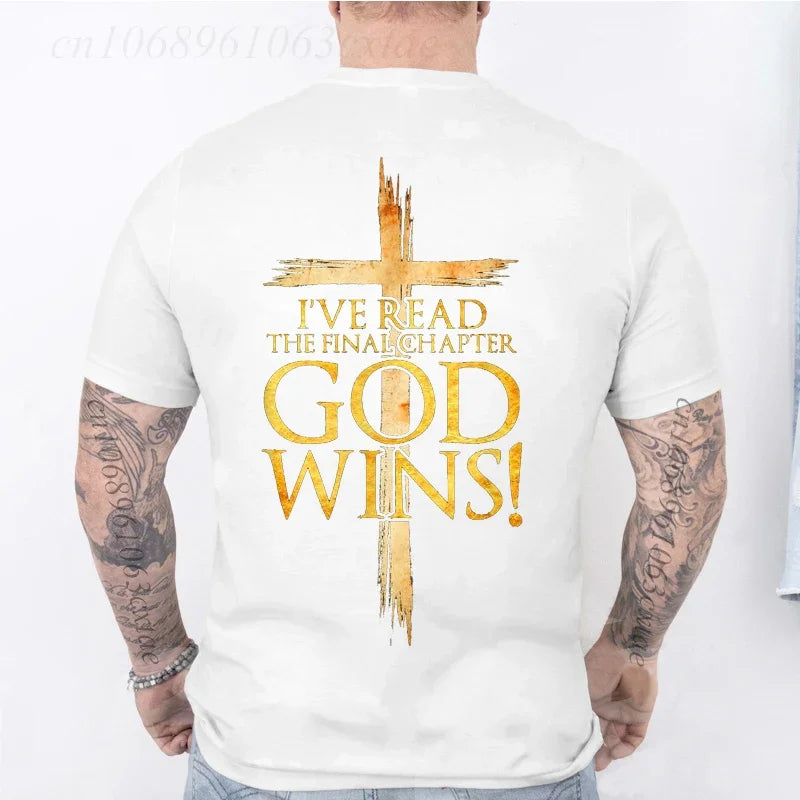 God Wins Christian Faith Cross T-Shirt Men Fashion Women's Tshirts Summer Fashion Tee Shirts Harajuku Shirts Casual Camisetas