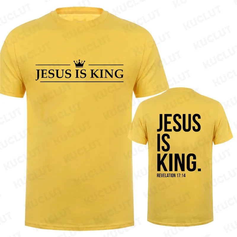 Jesus Is King Print T Shirt Tees for Men Fashion Casual Short Sleeve T-shirt for Summer Casual T-shirts Christian Faith Tshirts