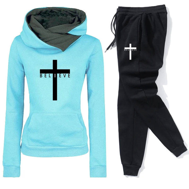 Amazing Woman's Tracksuit with a cross + believe image