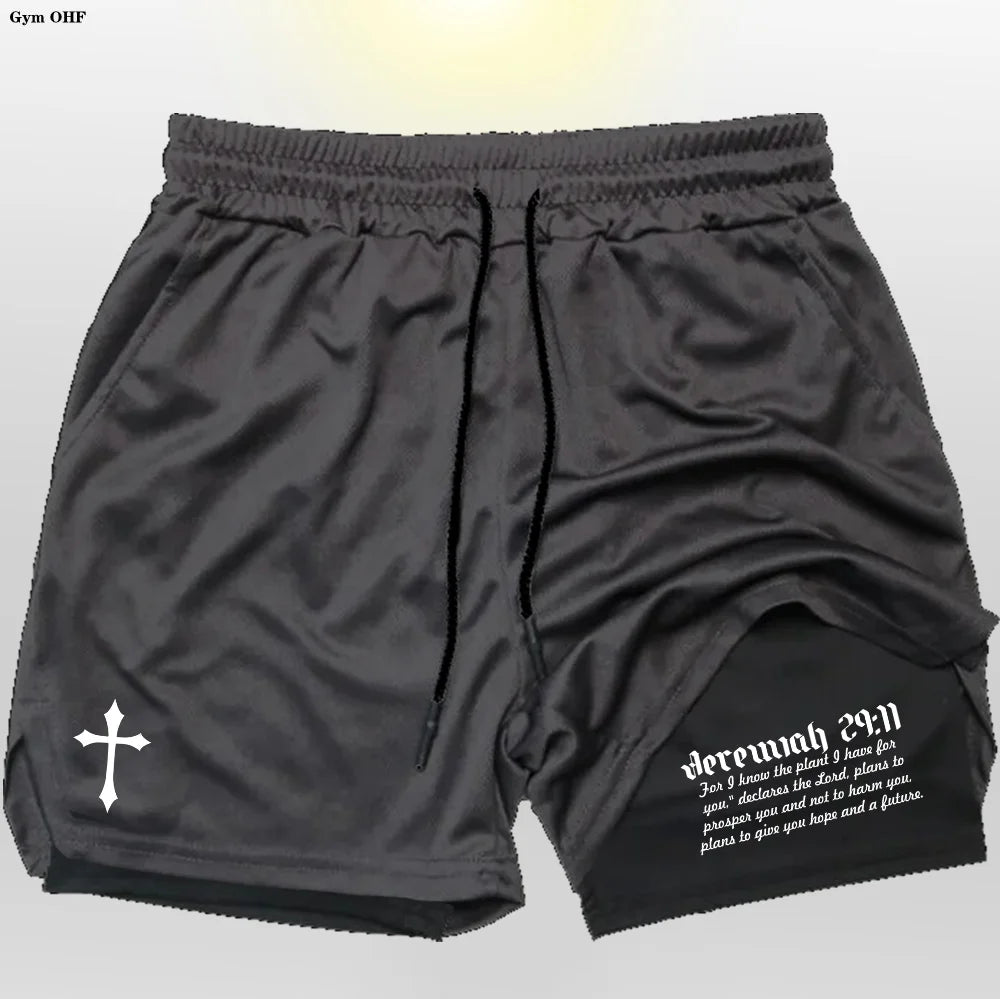 Men’s Performance Shorts, Adorned with A "Cross and Bible Verse"!