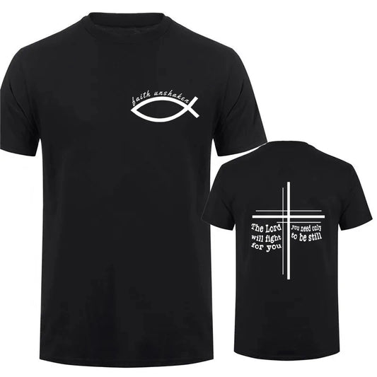 Faith Unshaken Men T-Shirt Christian Jesus Graphic Y2k Tops Harajuku Ulzzang Shirts Short Sleeve Tees Male Oversized Clothing