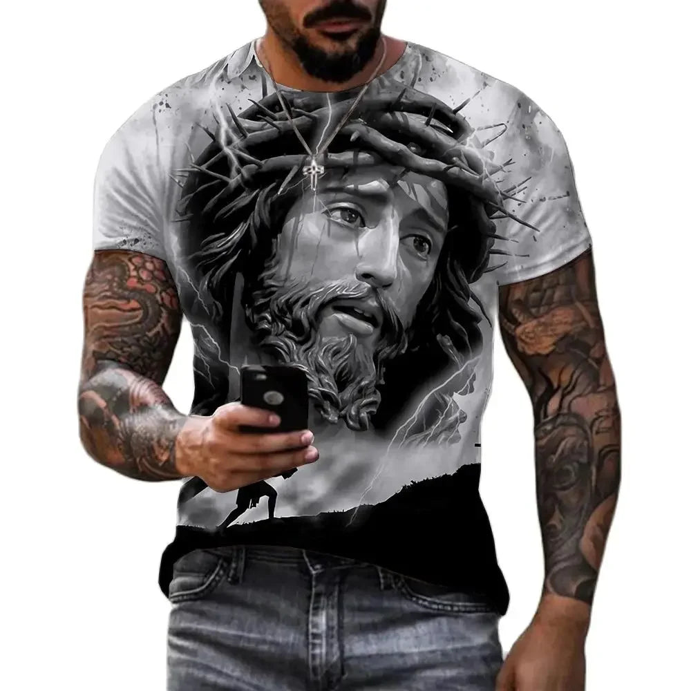 A Selection of Summer Fashion Casual Short Sleeve Cool T Shirt Jesus Christ 3D Print T-shirts Men Women Harajuku Streetwear Oversized Tops 3XL