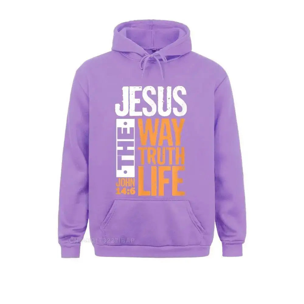 Jesus The Way Truth Life John Christian Bible Verse Hooded Pullover Hoodies For Male Sweatshirts Comfortable Wholesale Clothes