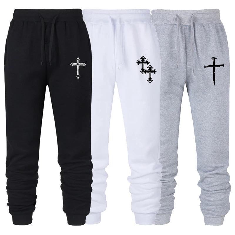 A selection of Cross Print Sweatpants for Men Christian Athletic Workout Running Joggers Trackpants Casual Comfy Cotton Blend Pants Trousers