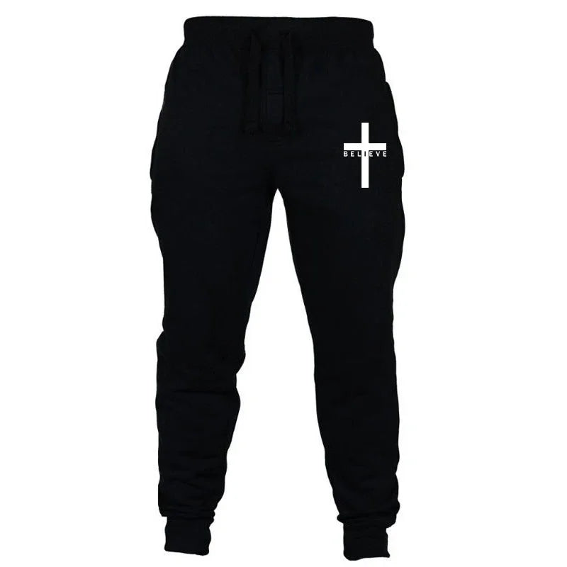 Men Pant 2024 Spring Autumn I believe in Christian Jesus Print Series Drawstring Casual Simple Loose Sports Jogging Pants