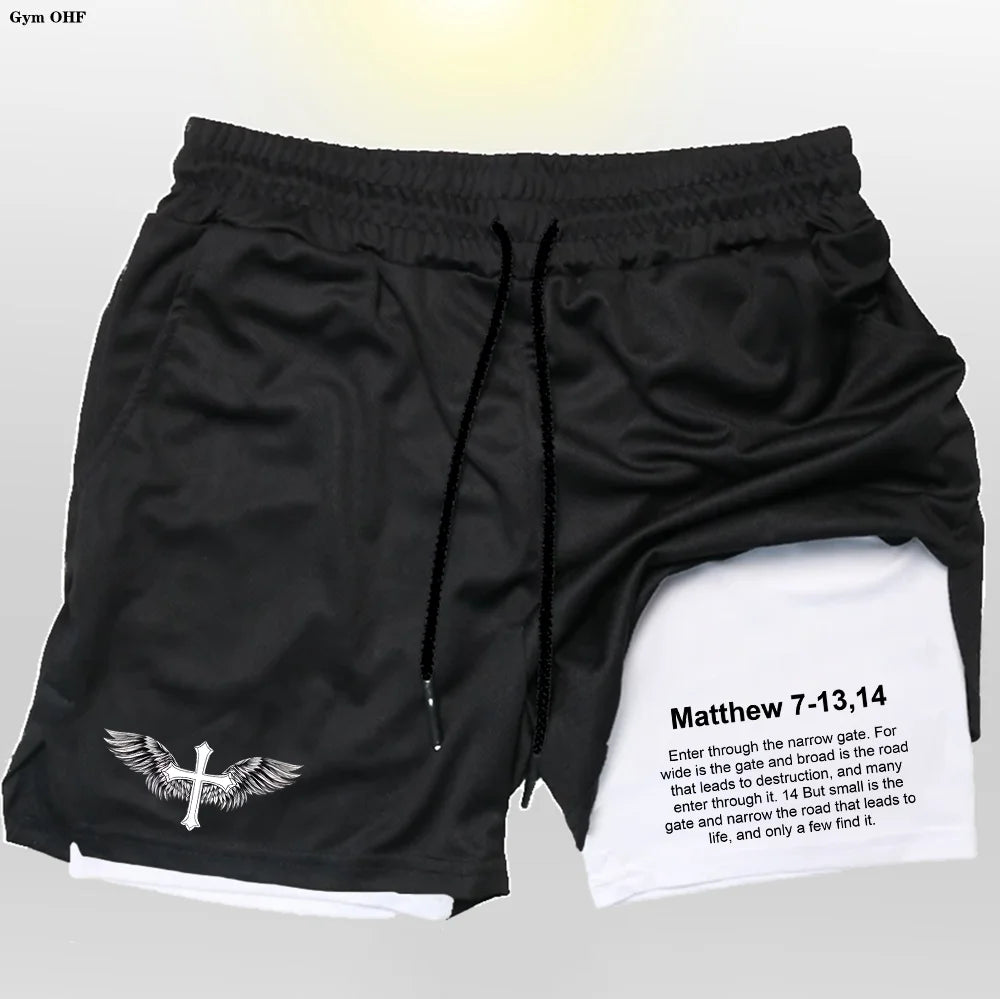 Men’s Performance Shorts, Adorned with A "Cross and Bible Verse"!